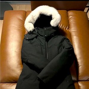 Moose Knuckles Women Black Long Winter Coat with Fur Hood